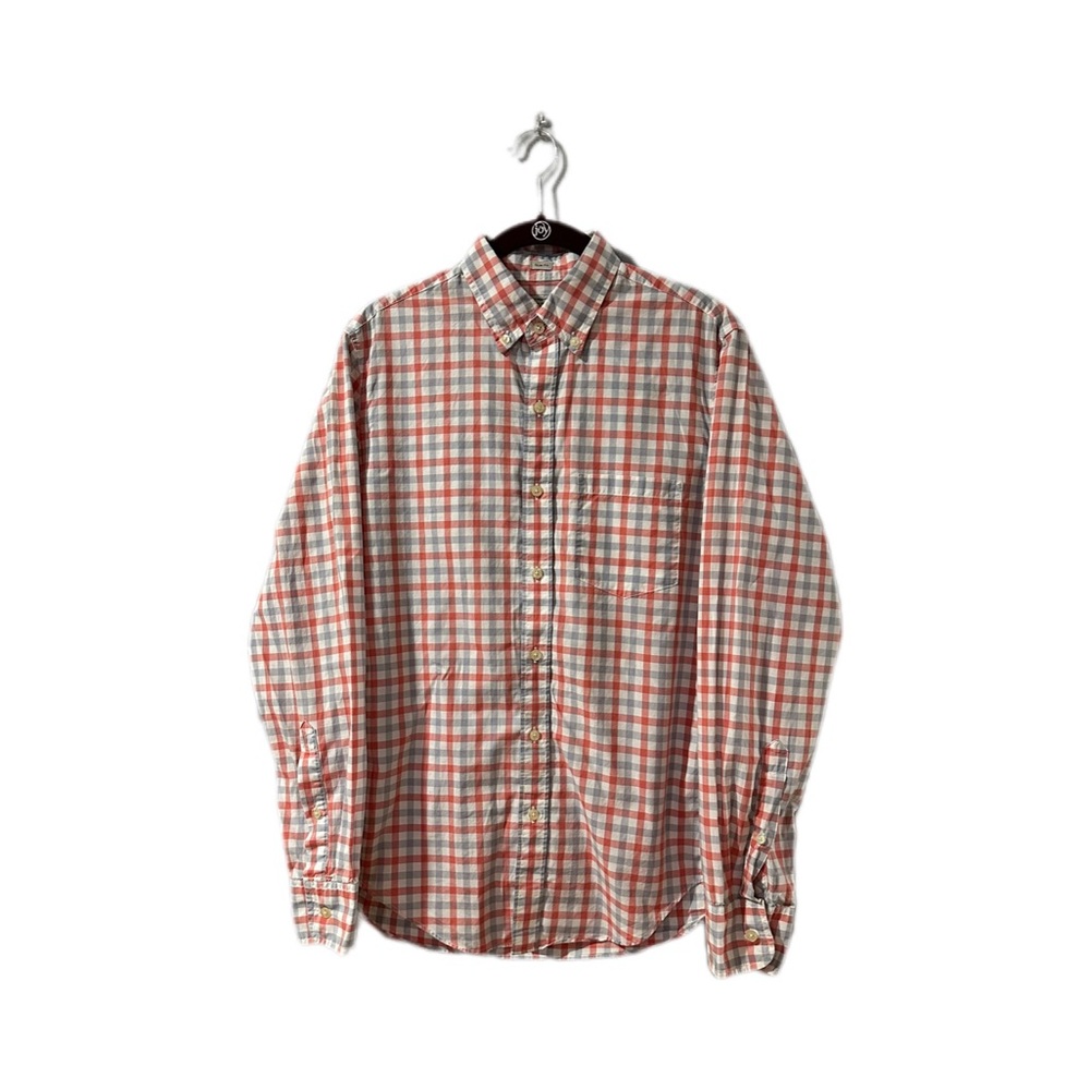 J.Crew Factory Mens Gingham Shirt Medium Red Long Sleeve Button Down Slim Fit